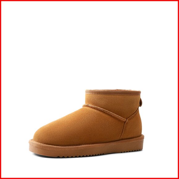 Genuine Suede Ankle Boots with Faux Fur Lining Memory Foam Water Resistant